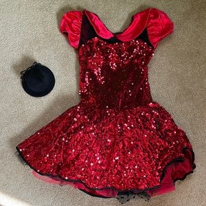 Weissman black red tap costume with Peter Pan collar and layers of tulle size SA